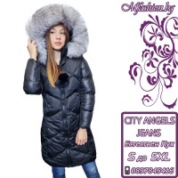 Дълго яке с пух от Сребърна лисица City Angels Jeans, Черно, 6863